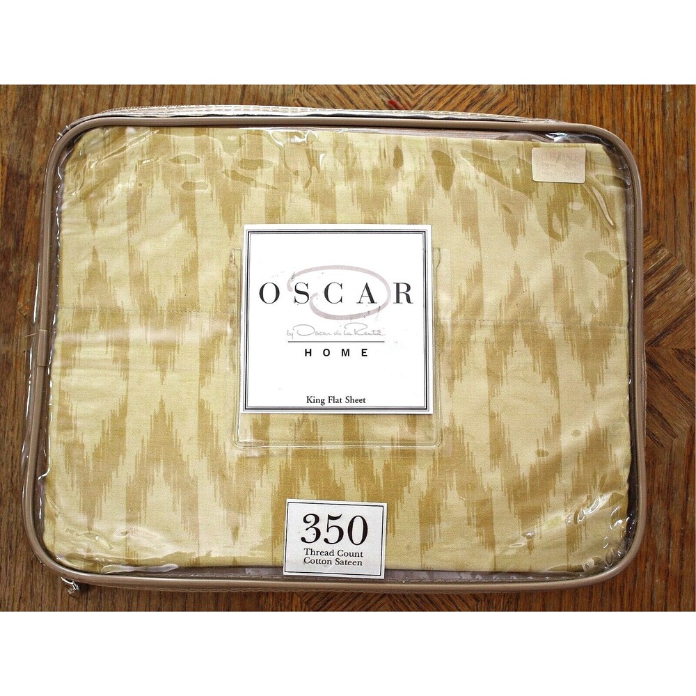 NIP New OSCAR DE LA RENTA Luxury Bali King Flat Sheet Light Dark Beige Cotton